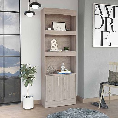 DEPOT E-SHOP Dozza Bookcase, Three Shelves, Double Door Cabinet, Metal Hardware, Light Gray