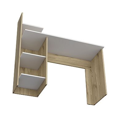 DEPOT E-SHOP Toronto 120 Writing Desk, Four Shelves, White / Pine