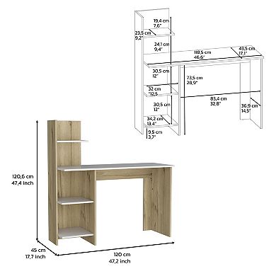 DEPOT E-SHOP Toronto 120 Writing Desk, Four Shelves, White / Pine