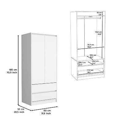 DEPOT E-SHOP Palmer 2 Drawers Armoire, Wardrobe Closet with Hanging Rod, White