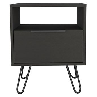 DEPOT E-SHOP Begonia Nightstand, Shelf, Single Door Cabient, Hairpin Legs, Black