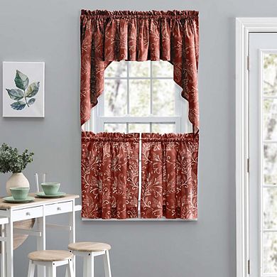 Curtain Lexington Leaf Printed and Leaf Pattern Tailored Swags 56"x36" Brick