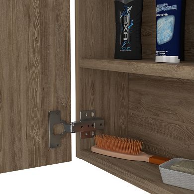 DEPOT E-SHOP Andes Medicine Single Door Cabinet With Mirror, Five Interior Shelves, Light Oak