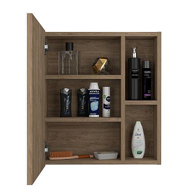 DEPOT E-SHOP Andes Medicine Single Door Cabinet With Mirror, Five Interior Shelves, Light Oak