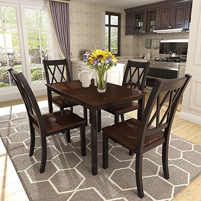 Merax 5 Piece Dining Table Set Home Kitchen Table and Chairs Wood Dining Set