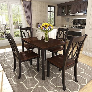 Merax 5-Piece Dining Table Set Home Kitchen Table and Chairs Wood Dining Set
