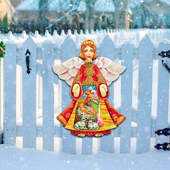 Mary & Joseph Angel Nativity 24" Wooden Door Decor by G. DeBrekht Handcrafted Inspirational Decor