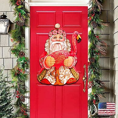 Flamingo Santa Tropical Door Decor by G. DeBrekht - Christmas Santa Snowman Decor