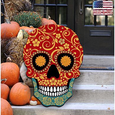 Day of the Dead Skull Halloween 24-Inch Handcrafted Door Decor by G. DeBrekht - Halloween Decor