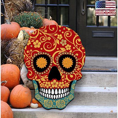 Day of The Dead Decorated Skull Halloween Door Decor by G. DeBrekht - Thanksgiving Halloween Decor