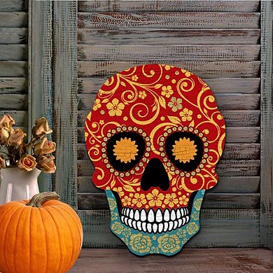 Day of the Dead Skull Halloween 24-Inch Handcrafted Door Decor by G. DeBrekht - Halloween Decor