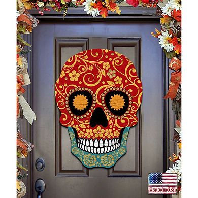 Day of the Dead Skull Halloween 24-Inch Handcrafted Door Decor by G. DeBrekht - Halloween Decor