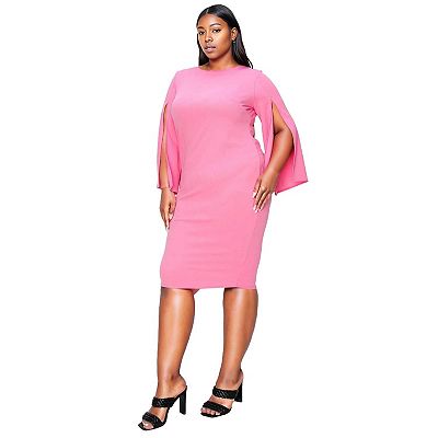 long dress with slit plus size Plus Size Angelique Side Slit Knit Maxi Dress - Leslie Sidora x FTF