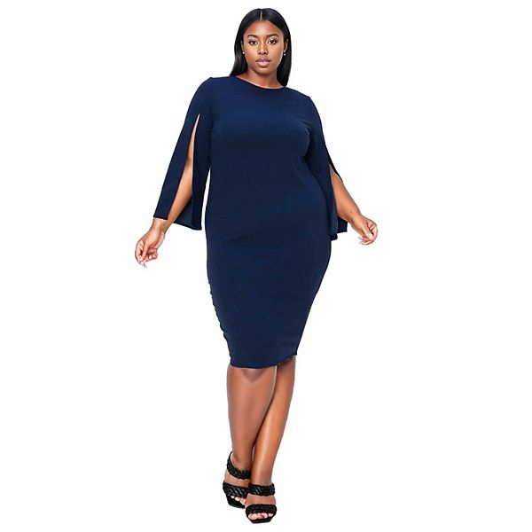 Plus Printed Hem Slit Dress