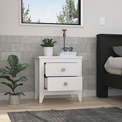 DEPOT E-SHOP Oasis Nightstand,  Two Drawers, Four Legs, Superior Top, White