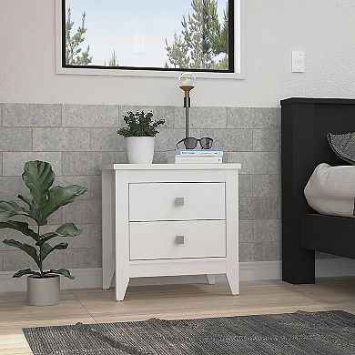 DEPOT E-SHOP Oasis Nightstand,  Two Drawers, Four Legs, Superior Top, White