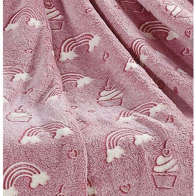 Glow In The Dark Pink Rainbows and Cupcakes Ultra Plush Fleece Accent Throw Blanket