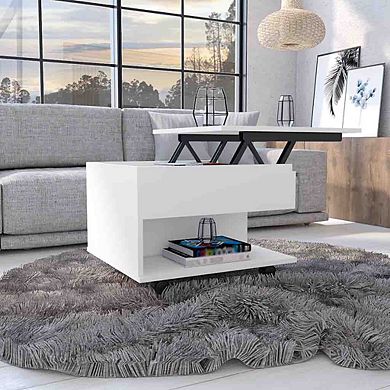 DEPOT E-SHOP Babel Lift Top Coffee Table, Casters, One Shelf, White