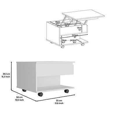 DEPOT E-SHOP Babel Lift Top Coffee Table, Casters, One Shelf, White