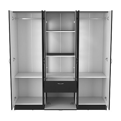 DEPOT E-SHOP Kibo 6 Doors Armoire, One Drawer, Rod, Seven Interior Shelves, Black / White