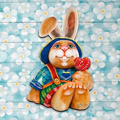 Baby Bunny Easter 24-Inch Handcrafted Wooden Door Hanger and Wall Art by G. DeBrekht - Spring Decor