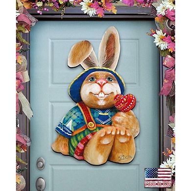 Baby Bunny Easter 24-Inch Handcrafted Wooden Door Hanger and Wall Art by G. DeBrekht - Spring Decor