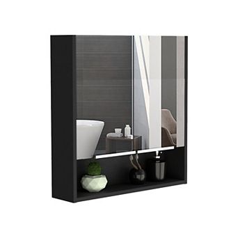 DEPOT E-SHOP Tatacoa Mirror Medicine Cabinet, One Open Shelf, Three Interior Shelves, Black