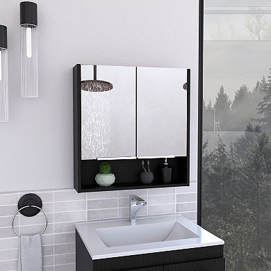 DEPOT E-SHOP Tatacoa Mirror Medicine Cabinet, One Open Shelf, Three Interior Shelves, Black