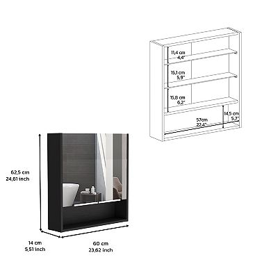 DEPOT E-SHOP Tatacoa Mirror Medicine Cabinet, One Open Shelf, Three Interior Shelves, Black