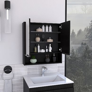DEPOT E-SHOP Tatacoa Mirror Medicine Cabinet, One Open Shelf, Three Interior Shelves, Black