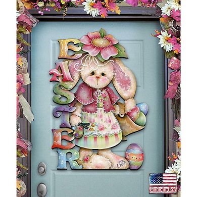 The Easter Bunny 24-Inch Handcrafted Wooden Door Decor by J. Mills-Price - Spring Decor