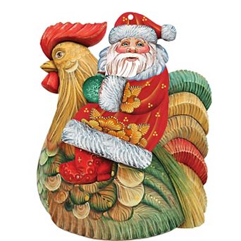 Santa Rooster Christmas 24-Inch Handcrafted Wooden Door Decor by G. DeBrekht - Festive Holiday Decor