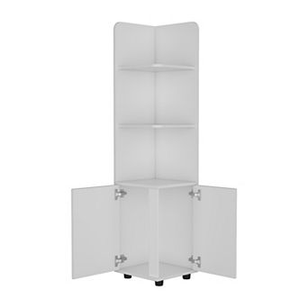 DEPOT E-SHOP Vestal Tall Corner Cabinet with 3 tier Shelf and 2-Door, White