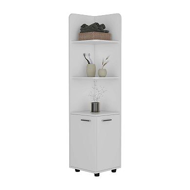 DEPOT E-SHOP Vestal Tall Corner Cabinet with 3-Tier Shelf and 2-Door, White