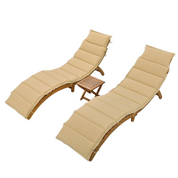 Merax Outdoor Patio Wood Portable Extended Chaise Lounge Set with