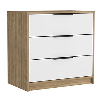 DEPOT E-SHOP Egeo 3 Drawers Dresser, Superior Top, White / Light Oak