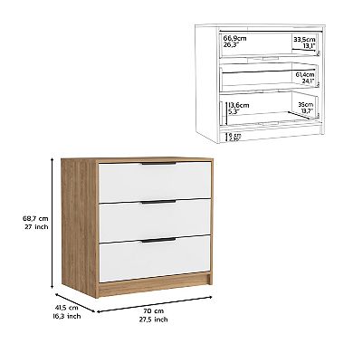DEPOT E-SHOP Egeo 3 Drawers Dresser, Superior Top, White / Light Oak
