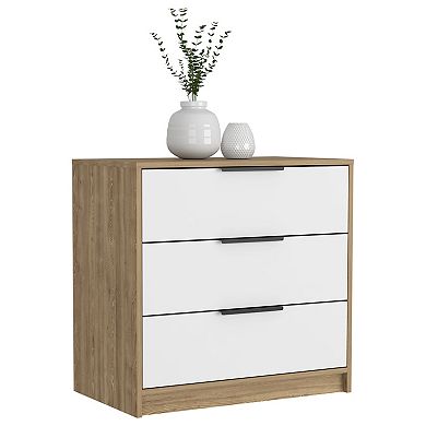 DEPOT E-SHOP Egeo 3 Drawers Dresser, Superior Top, White / Light Oak