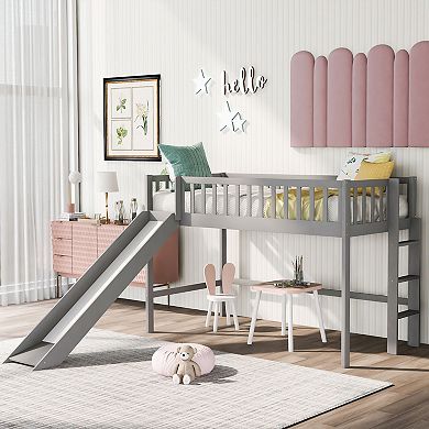 Merax Low Loft Bed with Ladder and Slide