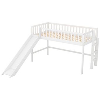 Merax Low Loft Bed with Ladder and Slide