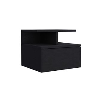 DEPOT E-SHOP Seward Floating Nightstand, Wall Mounted with Single Drawer and 2 tier Shelf, Black