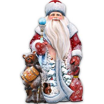 Santa and a Honey Bear 24-Inch Handcrafted Wooden Door Decor by G. DeBrekht - Festive Holiday Decor