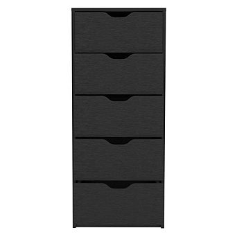 DEPOT E-SHOP Houma 5 Drawers Narrow Dresser, Slim Storage Chest of Drawers, Black