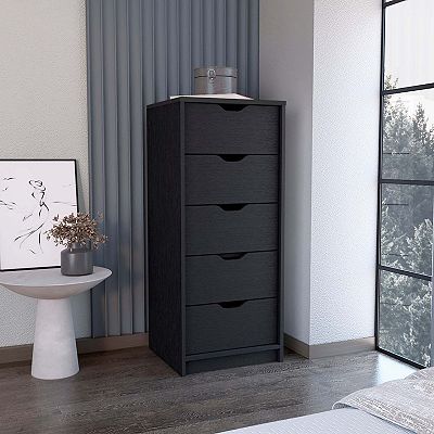 Depot E-SHOP Houma 5 Drawers Narrow Dresser, Slim Storage Chest of Drawers, Black