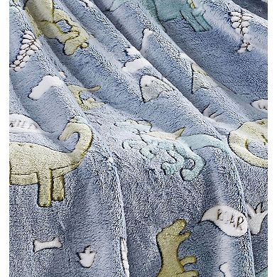 GoodGram Glow in the Dark Blue Dinosaur and Friends Ultra Plush Juvi Fleece Accent Throw Blanket