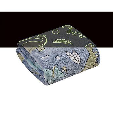 GoodGram Glow in the Dark Blue Dinosaur and Friends Ultra Plush Juvi Fleece Accent Throw Blanket