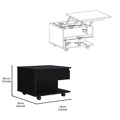 DEPOT E-SHOP Babel Lift Top Coffee Table, Casters, One Shelf, Black
