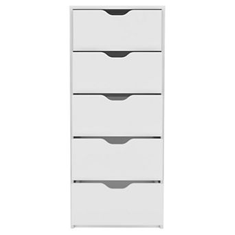DEPOT E-SHOP Houma 5 Drawers Narrow Dresser, Slim Storage Chest of Drawers, White