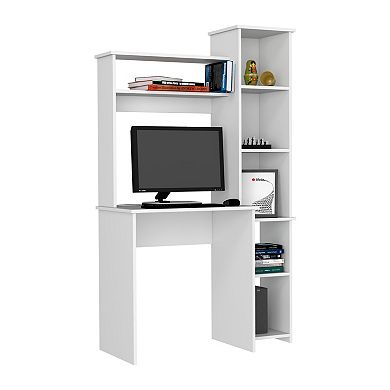 DEPOT E-SHOP Aramis Desk, Five Shelves, Two Superior Shelves, White
