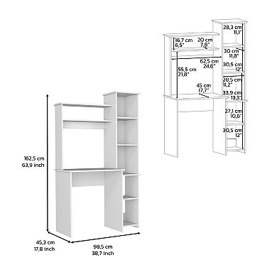DEPOT E-SHOP Aramis Desk, Five Shelves, Two Superior Shelves, White